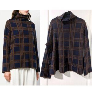 Vince | Plaid Wool Cashmere Blend Funnel Neck Sweater In Marine/Umbra